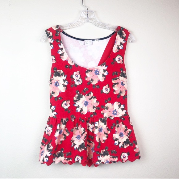 Anthropologie Tops - Postmark Red Floral Cut Out Peplum Top H481